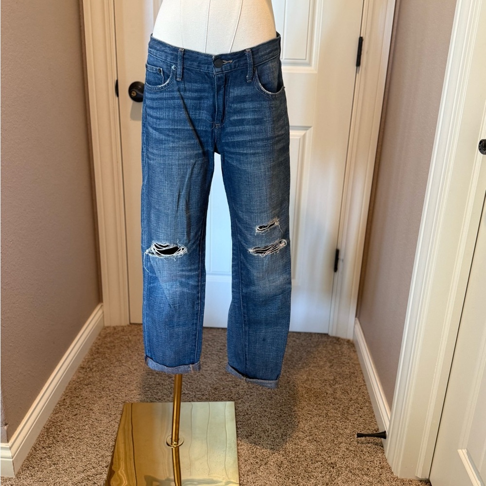 GAP Women's Sexy Boyfriend Jeans in Distressed Blue - Picture 2 of 6